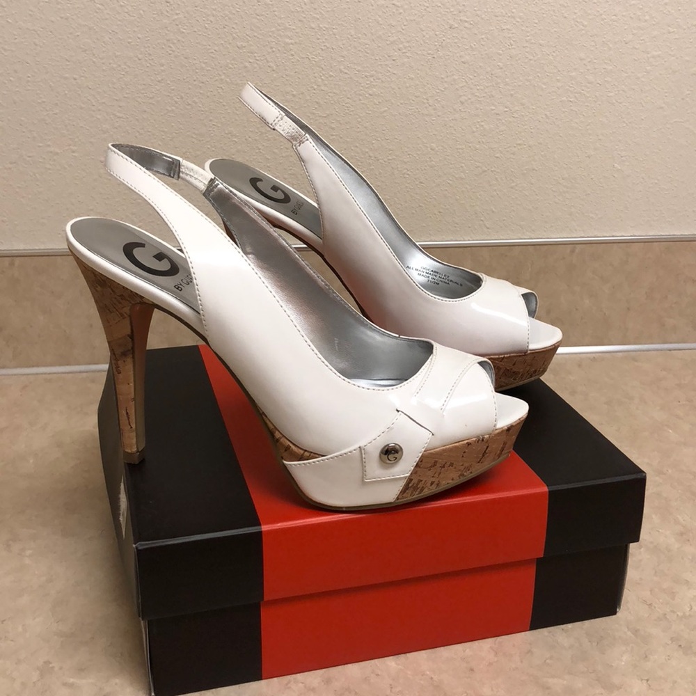 Guess White Slingback Heels